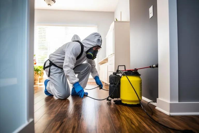 Pest control professional performing preventive pest control treatment