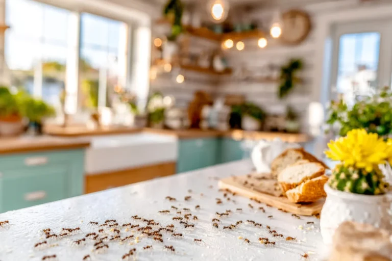 Ants trailing across a kitchen counter toward food in a Phoenix home needing ant control